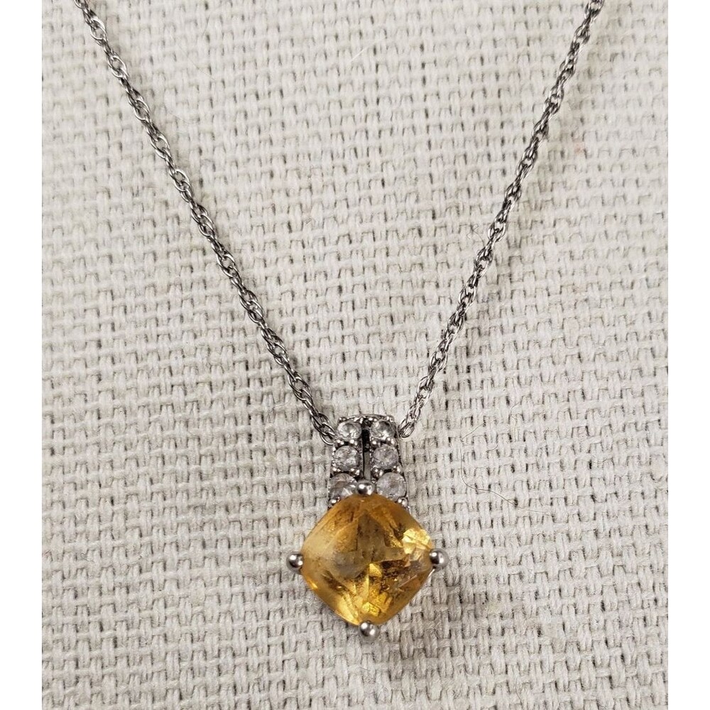 Citriine (6mm) Cushion and 6 Spinel (2mm) Pendant 925 with 18in Necklace Chain - Picture 2 of 16